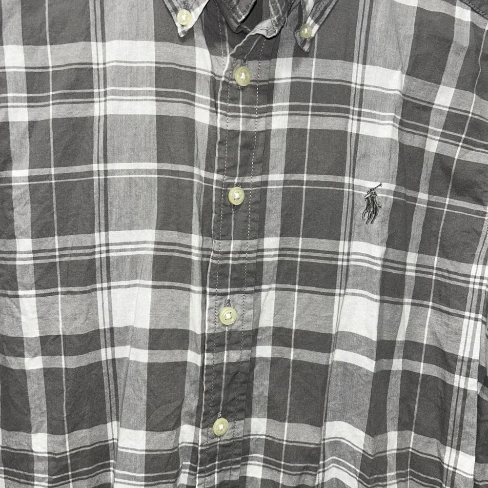 Ralph Lauren‎ Boys Grey White Plaid Button Down Shirt Size M 10-12 Long Sleeve